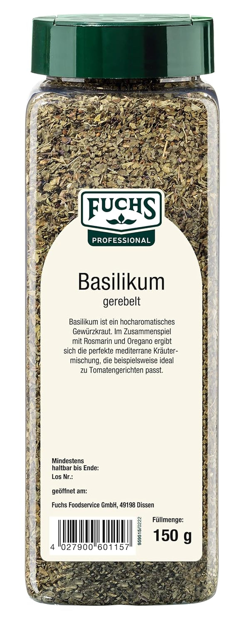 - Basilikum gerebelt | Mediterranes Gewürzkraut für Großverbraucher | Mit praktischem Streuaufsatz | 150 g de Streuer grande