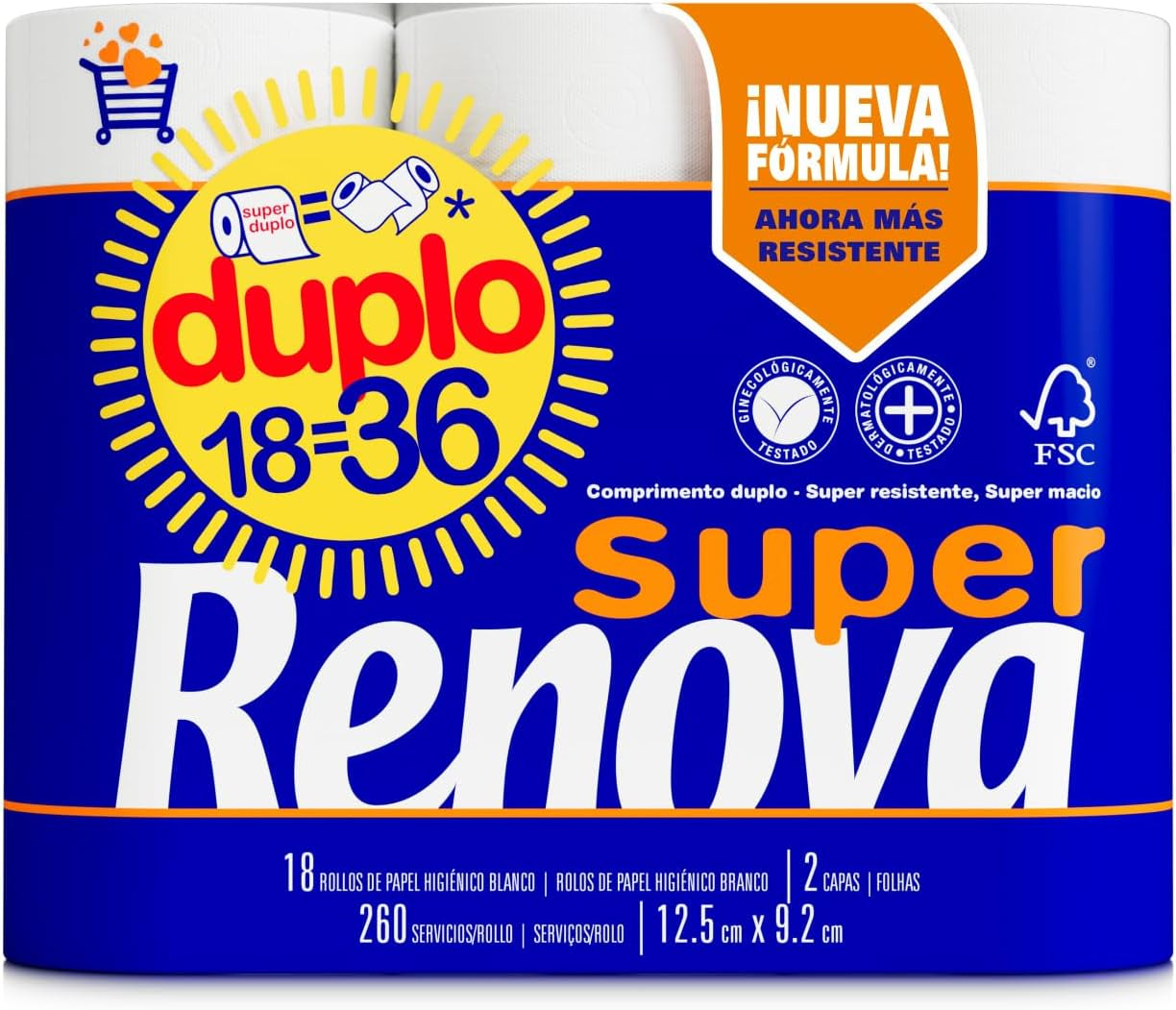 Papel higiénico doble Renova, 18 rollos