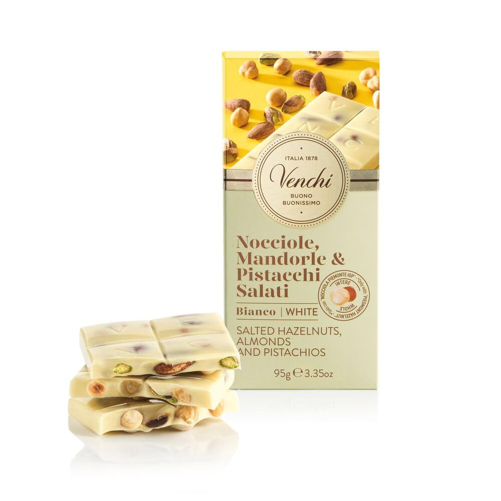 Venchi - Barrita de Avellanas Saladas, Avellanas, Almendras y Pistachos Salados, 95g, con "Avellanas del Piamonte", Sin Gluten, Sin Colorantes Artificiales y Sin Conservantes