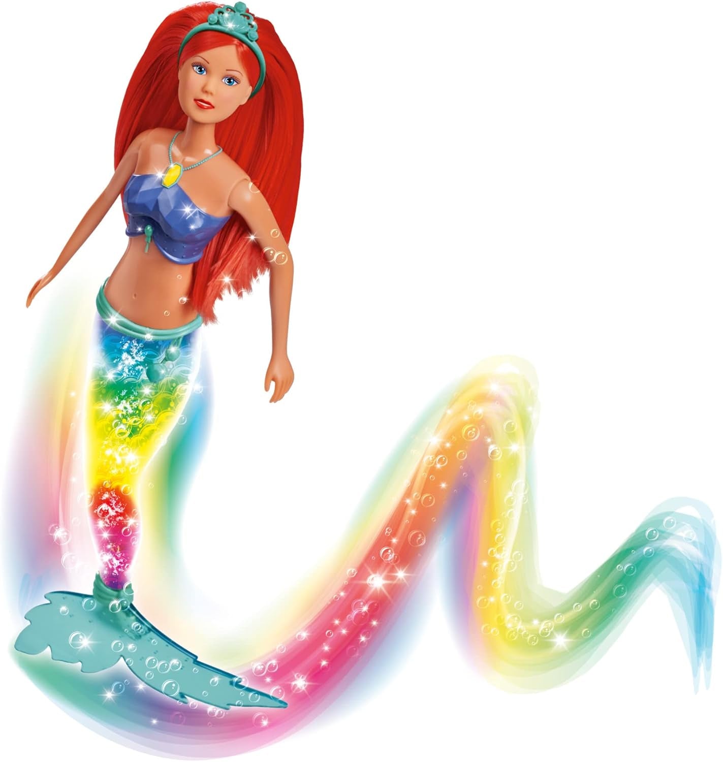 Simba 105733656 - Steffi Love Muñeca Sirena Brillante (39 cm) - Sirena Brillante Que Cambia de Color Arco Iris Luminoso Juguete Impermeable para Niños de 3 años en adelante