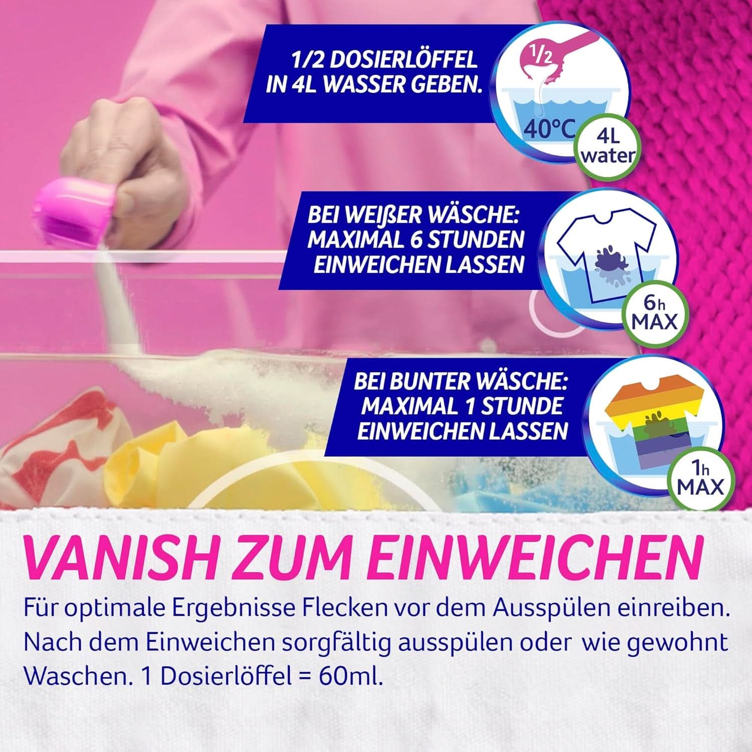 Vanish Oxi Action Powder Pink - 1,125 Kg - Polvo quitamanchas y mejorador de la ropa sin cloro - para ropa de color Detergentes para la ropa Naty Shop