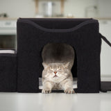 Relaxdays Katzenhöhle, plegable, 3 Liegeplätze, Katzenhaus mit Kratzfläche, HBT: 36,5x112x41 cm, Katzenversteck, negro