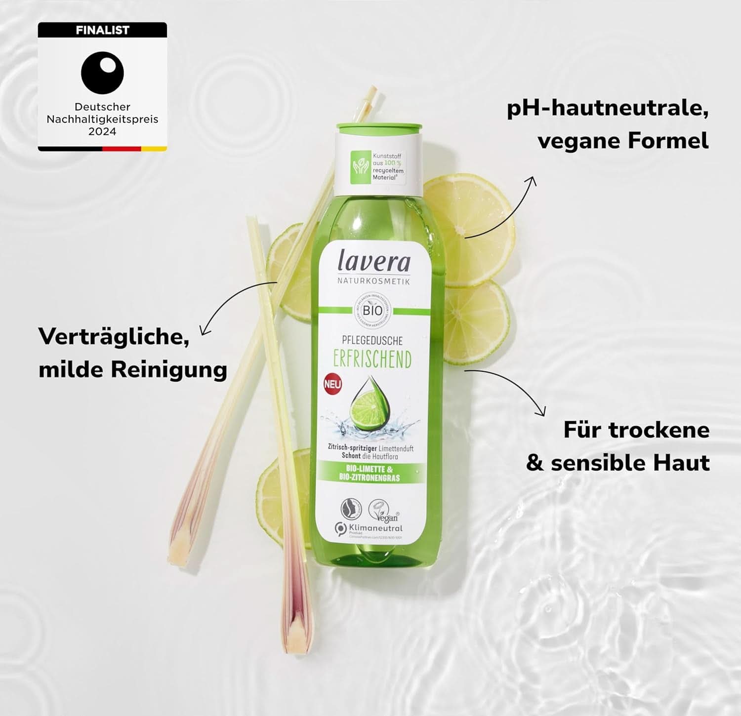 Lavera, Gel de ducha refrescante con lima ecológica, 250 ml Ducha y baño Naty Shop