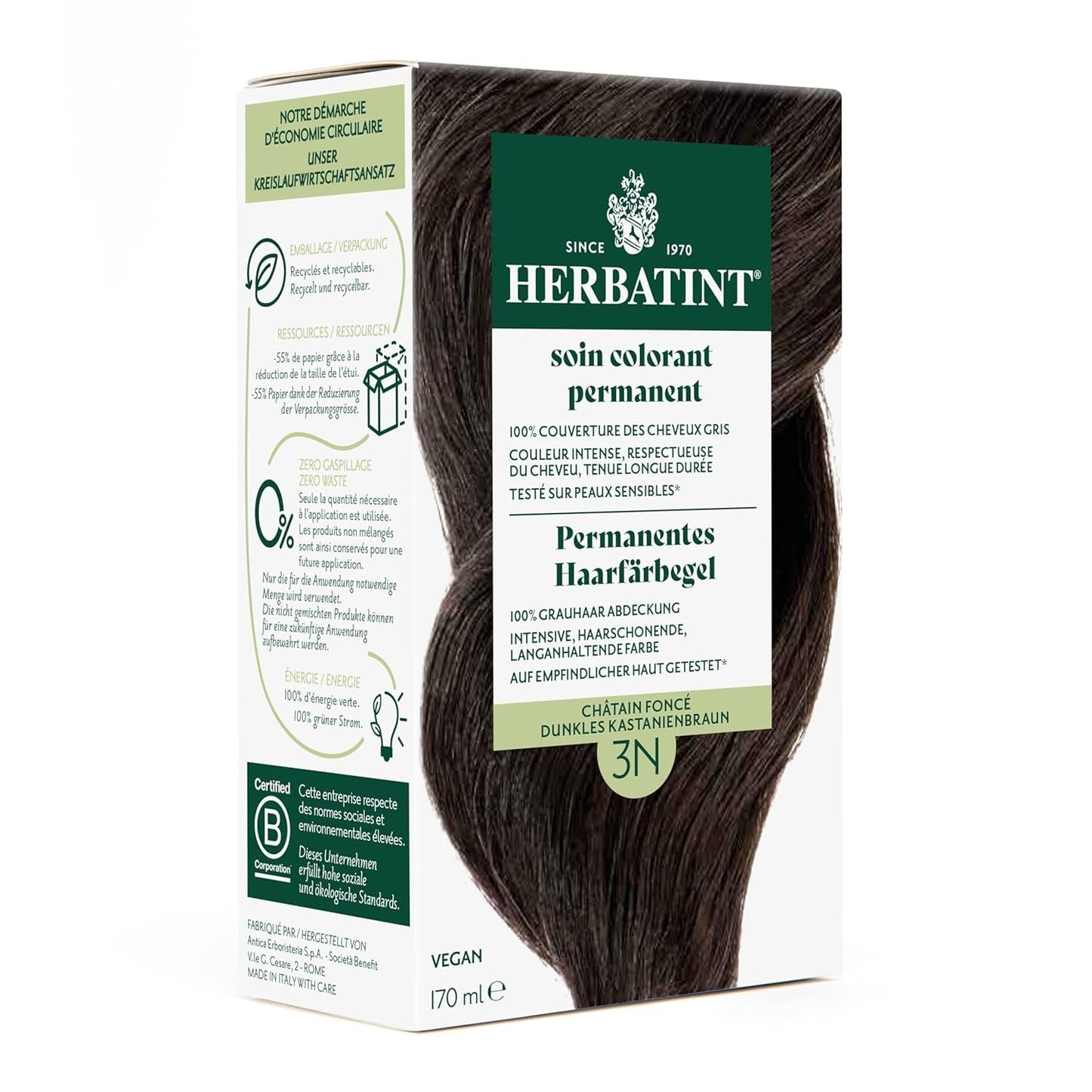 Tinte permanente en gel 6N Rubio oscuro - 170 ml I Sin amonia, 100% cobertura de las canas I Testado en pieles sensibles, con 8 extractos de plantas Tinte Naty Shop 3N Castaño oscuro