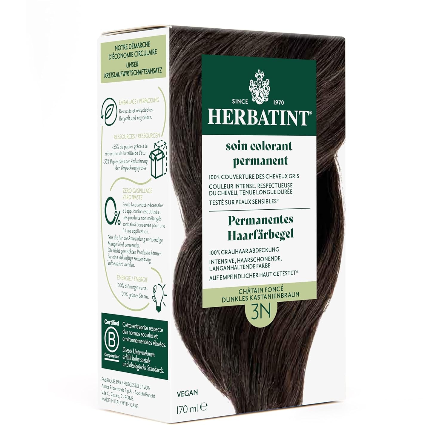 Tinte permanente en gel 6N Rubio oscuro - 170 ml I Sin amonia, 100% cobertura de las canas I Testado en pieles sensibles, con 8 extractos de plantas Tinte Naty Shop 3N Castaño oscuro