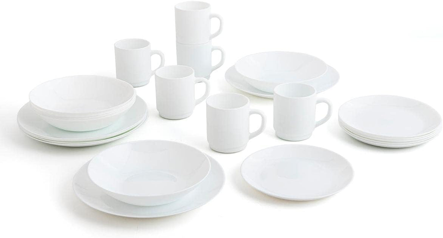 Juego de Vajilla Blanca para 6, 24 Piezas, 6 Platos Llanos, 6 Platos Llanos, 6 Platos de Postre y 6 Tazas, Multicolor, 24 Piezas
