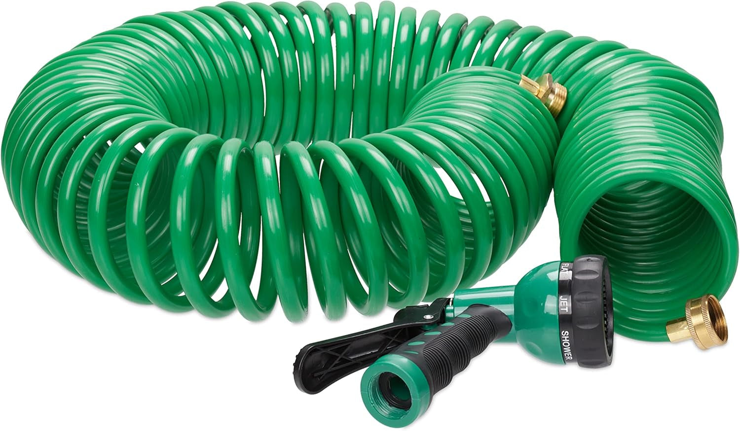 Relaxdays Manguera en Espiral Extensible hasta 20 m Manguera de jardín Flexible con rociador de Agua 7 Modos de rociado Verde