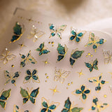 JMEOWIO 3D Nagelsticker Verde Oro Schmetterling Nail Art Sticker Selbstklebend Nagelaufkleber 5D Stereoskopisch Dekoration Nageldesign Zubehör 1 Blatt