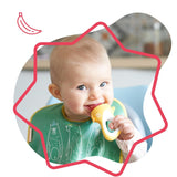 Badabulle comedero bebe con funda protectora, mango ergonómico, calma encías e introduce nuevos sabores, a partir de 4 meses, sin BPA