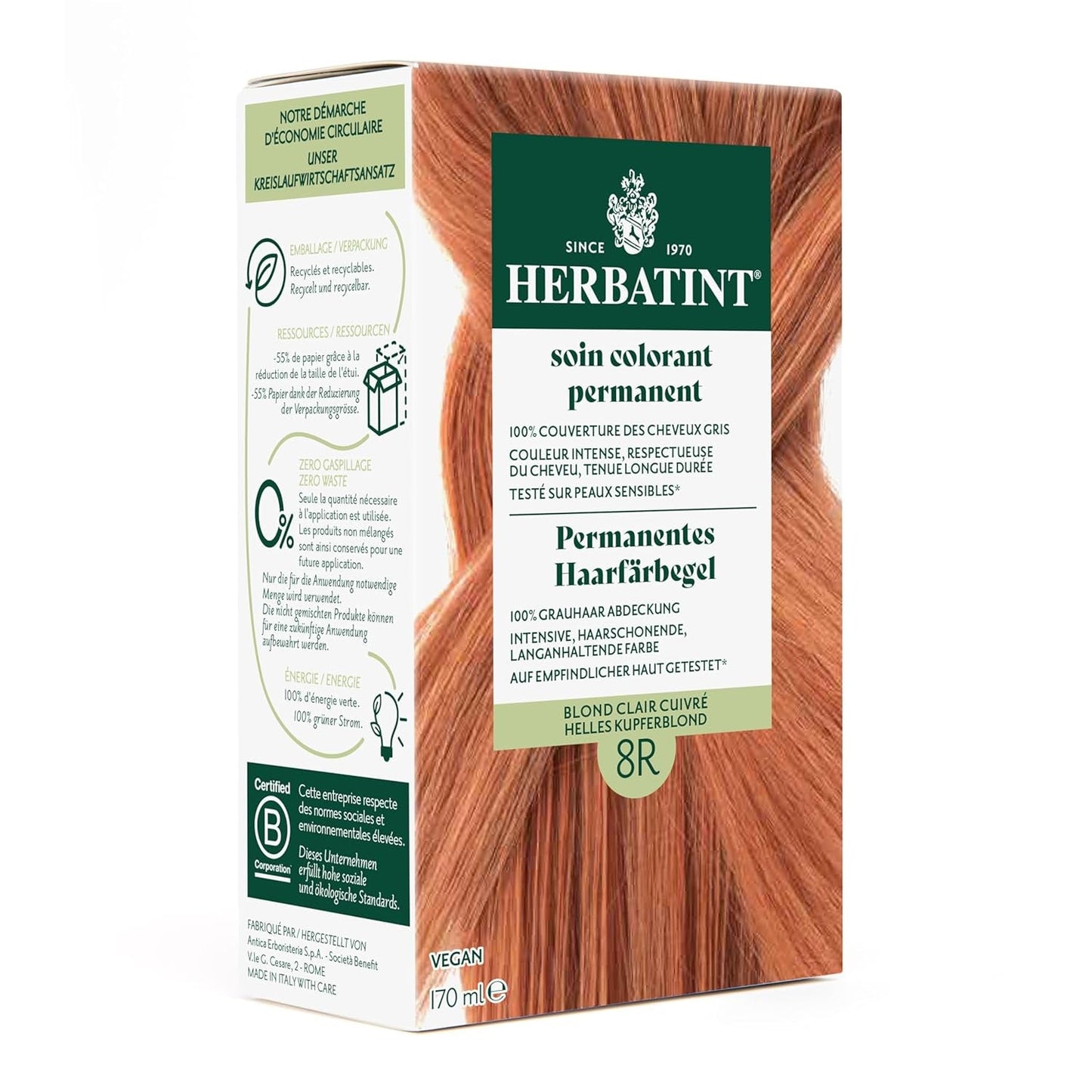 Tinte Permanente en Gel 6N Rubio Oscuro - 170ml I Sin amonia, cobertura 100% de las canas I Probado en pieles sensibles, con 8 extractos de plantas Naty Shop Tinte para el cabello 8R Rubio Claro Cobrizo