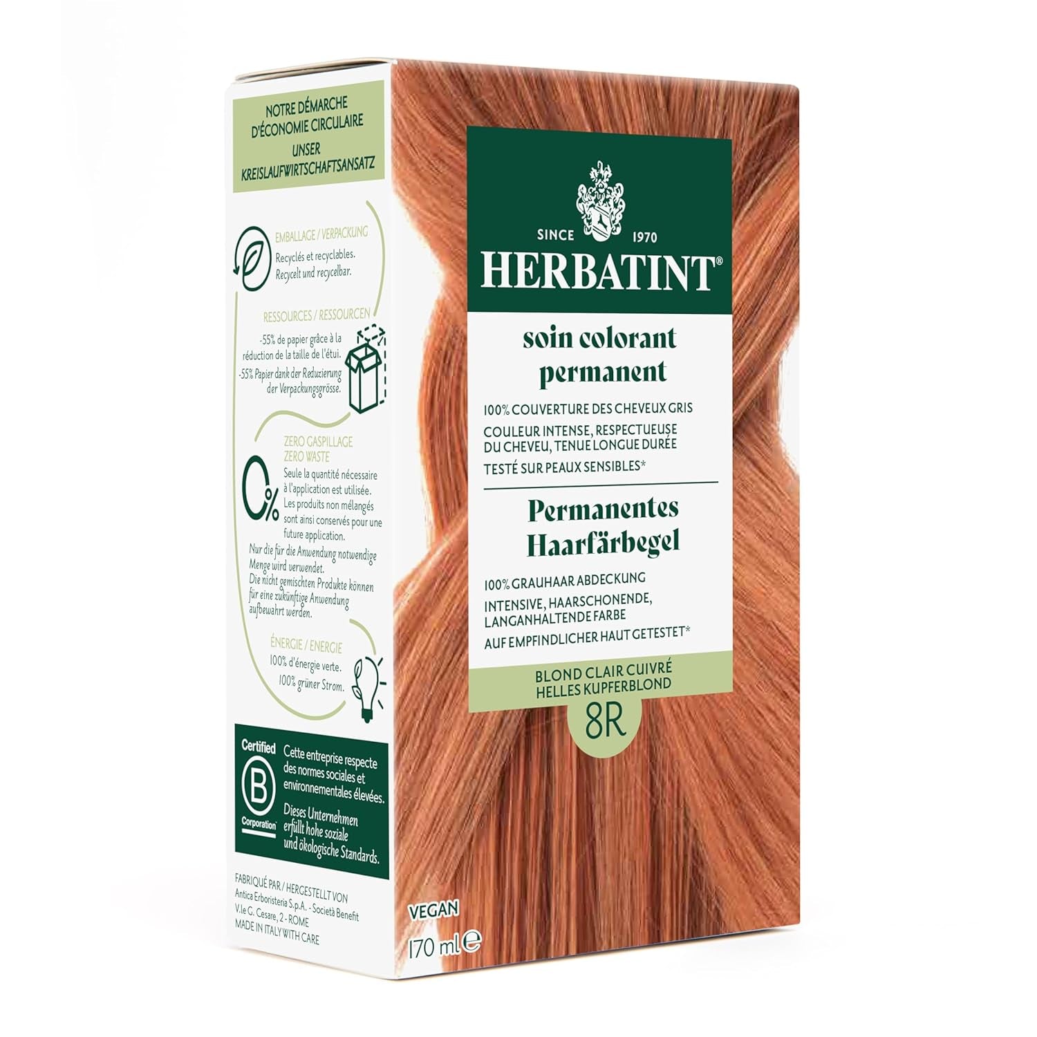 Tinte Permanente en Gel 6N Rubio Oscuro - 170ml I Sin amonia, cobertura 100% de las canas I Probado en pieles sensibles, con 8 extractos de plantas Naty Shop Tinte para el cabello 8R Rubio Claro Cobrizo