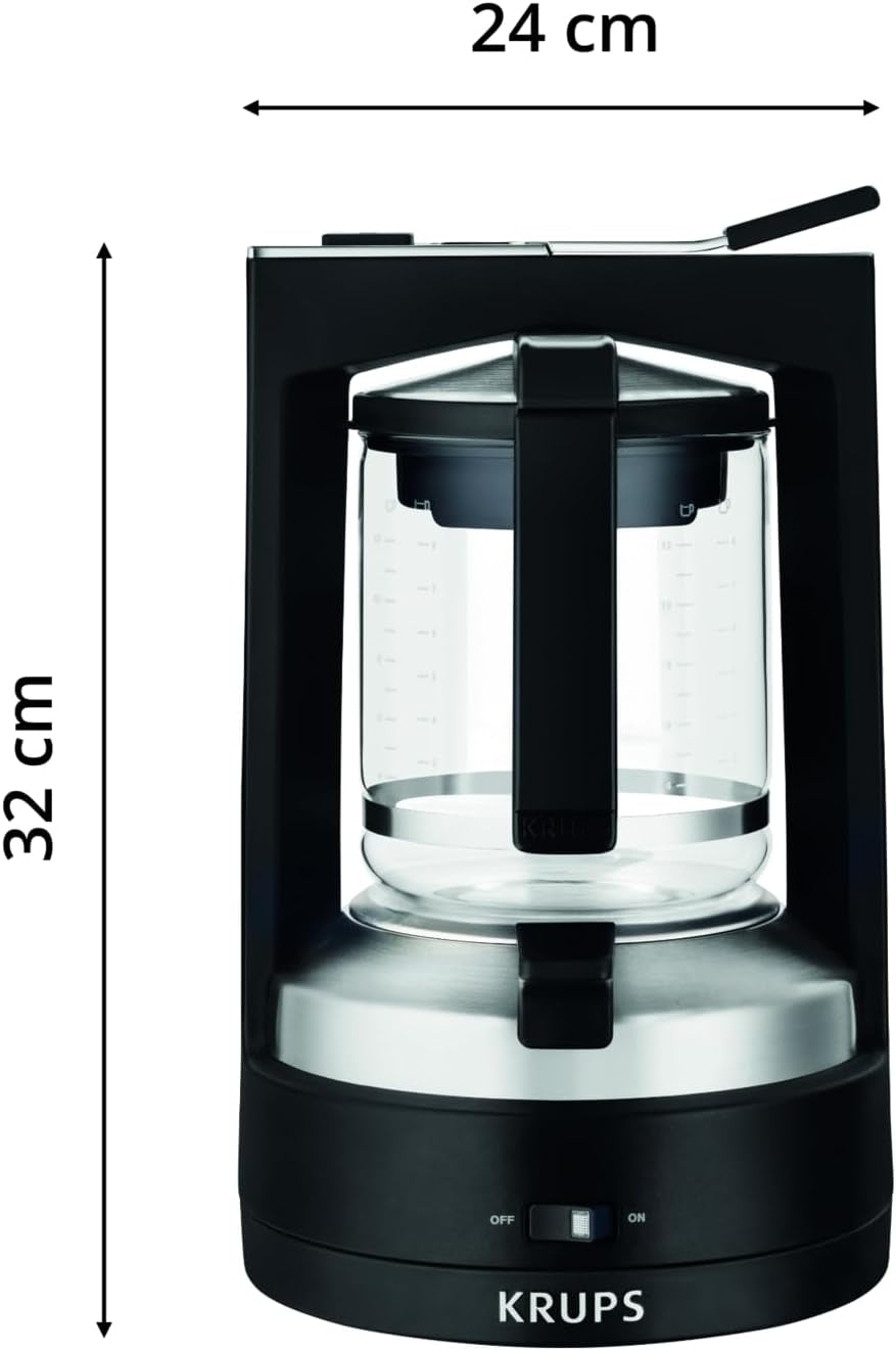 Krups Cafetera espresso con filtro T8, 850 W, apagado automático, 8-12 tazas, 1 L de capacidad, filtro permanente, interruptor de encendido/apagado iluminado, fácil de usar, negra, KM4689