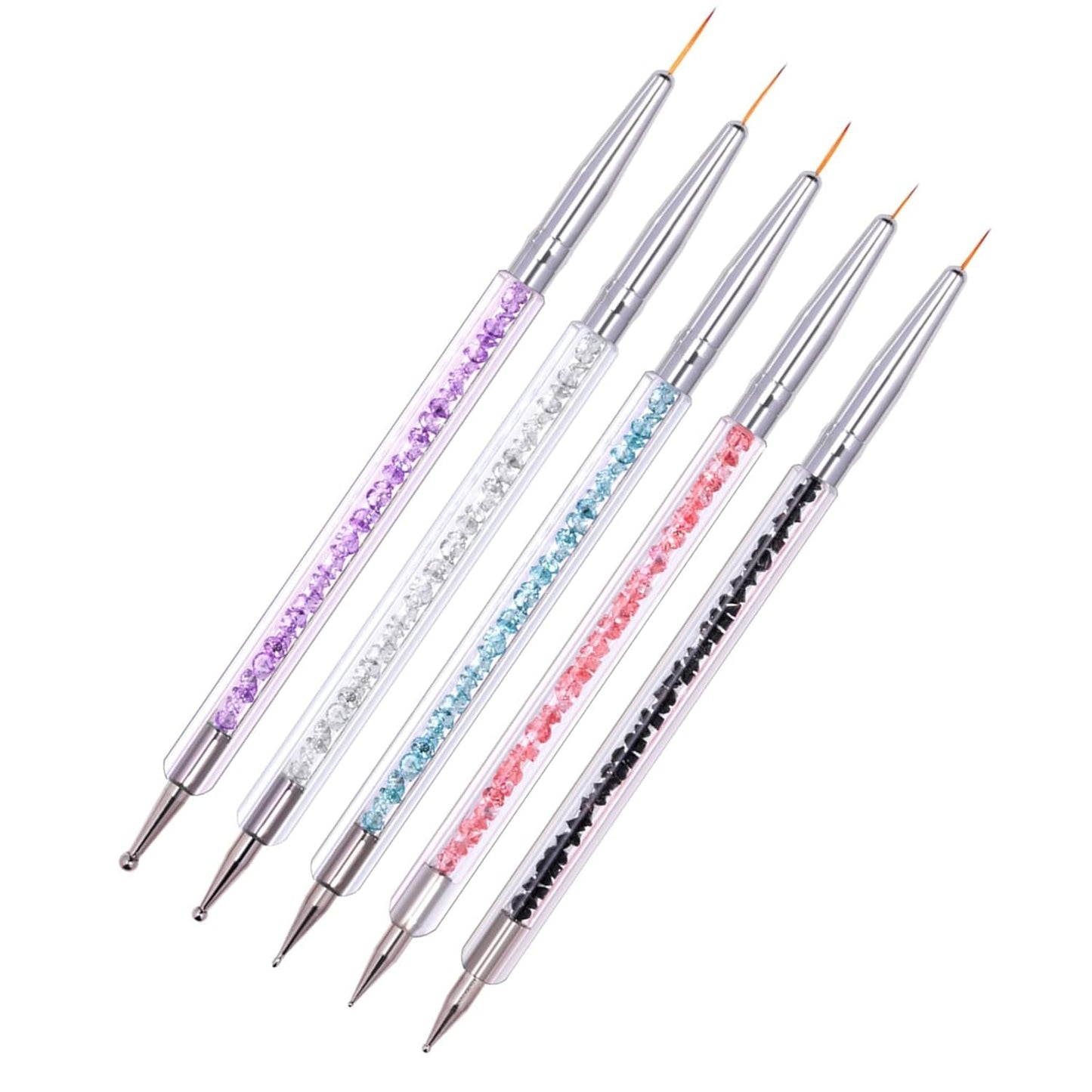Juego de 5 pinsel Nagel, pinsel Nageldesign, herramientas de punteado para decoración de uñas, bolígrafo acrílico profesional de doble punta para decoración de uñas DIY