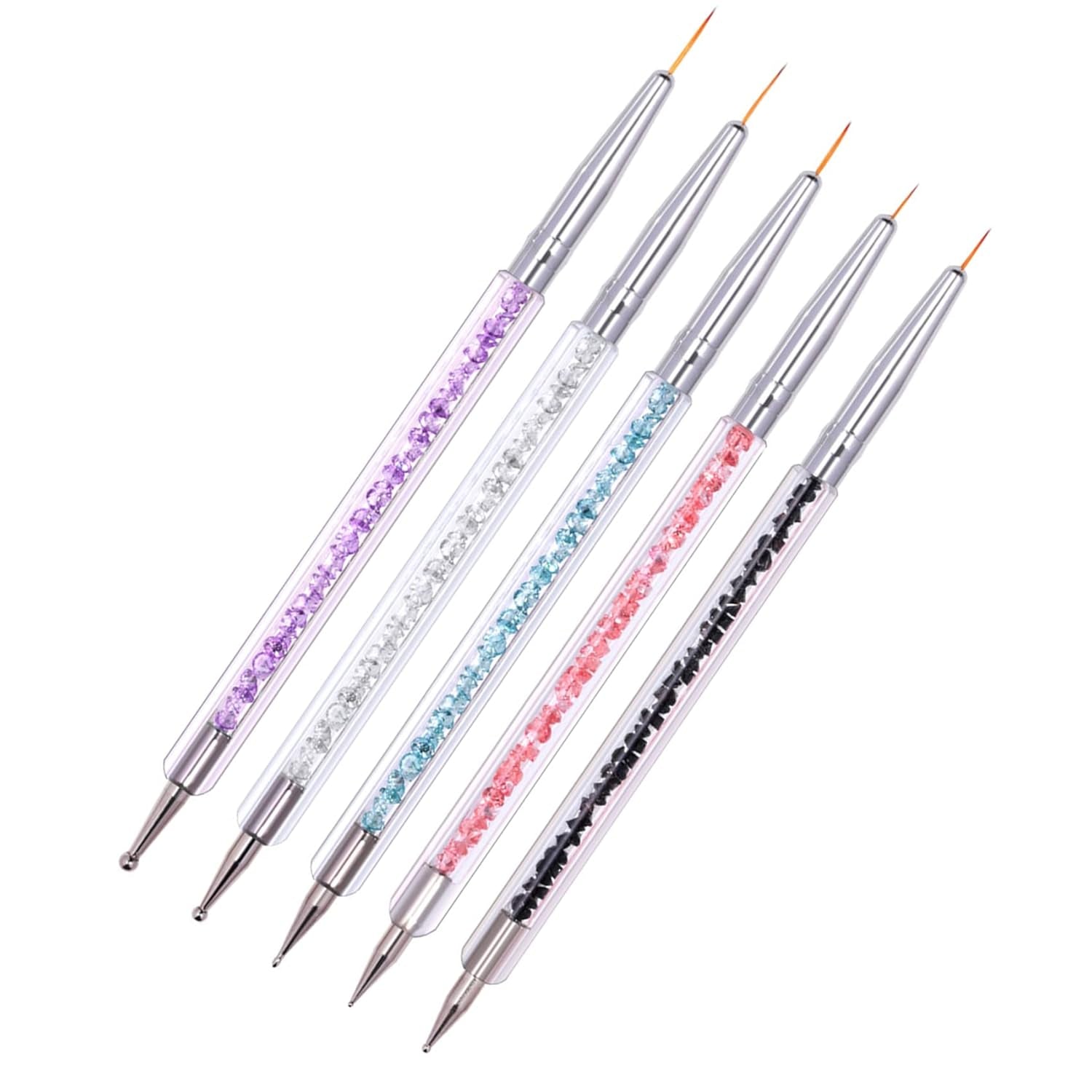 Juego de 5 pinsel Nagel, pinsel Nageldesign, herramientas de punteado para decoración de uñas, bolígrafo acrílico profesional de doble punta para decoración de uñas DIY