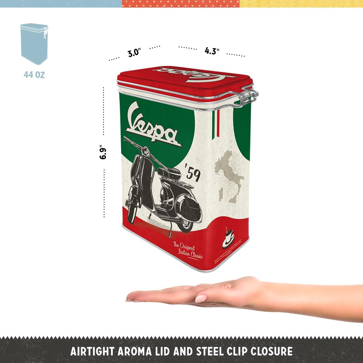 Nostalgic-Art Caja de Café Retro, 1,3 L, Vespa - Clásico Italiano - Idea de Regalo para Fanáticos de las Scooters, Producto con Licencia Original (OLP), Decoración de Taller de Diseño Vintage, Decoración de Taller de Diseño Vintage Cajas para Conservar Alimentos Naty Shop