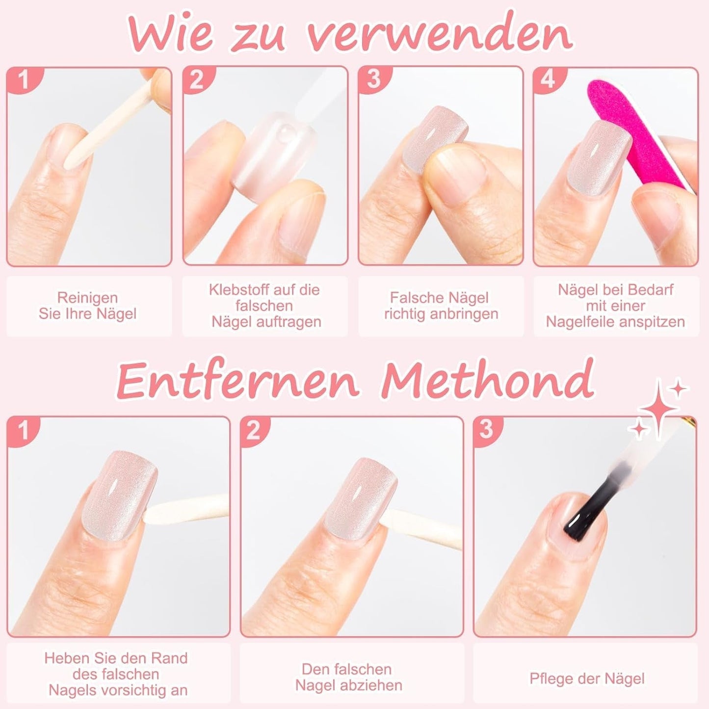 Kiiwah 48 piezas de uñas cuadradas cortas, uñas artificiales rosas, pegamento en puntas de uñas cortas, puntas de uñas postizas