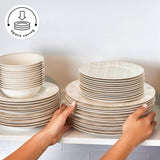 Karaca Elegance Bone Siena Vajilla para 12, Vajilla Moderna de Porcelana, Vajilla con Tazones de Sopa, Fuente para Servir, Platos Hondos, Platos de Postre - Blanco y Dorado
