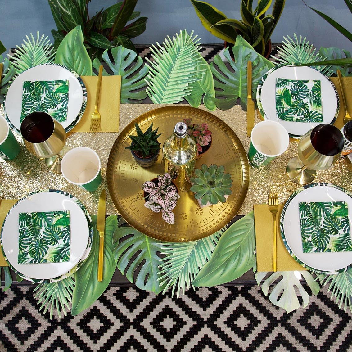 Paquete de 20 Toallitas Tropicales | Servilletas de Papel Verde con Diseño de Hoja de Palma | Vajilla desechable para fiesta infantil, fiesta de safari, jungla, dinosaurio, verano, tema hawaiano