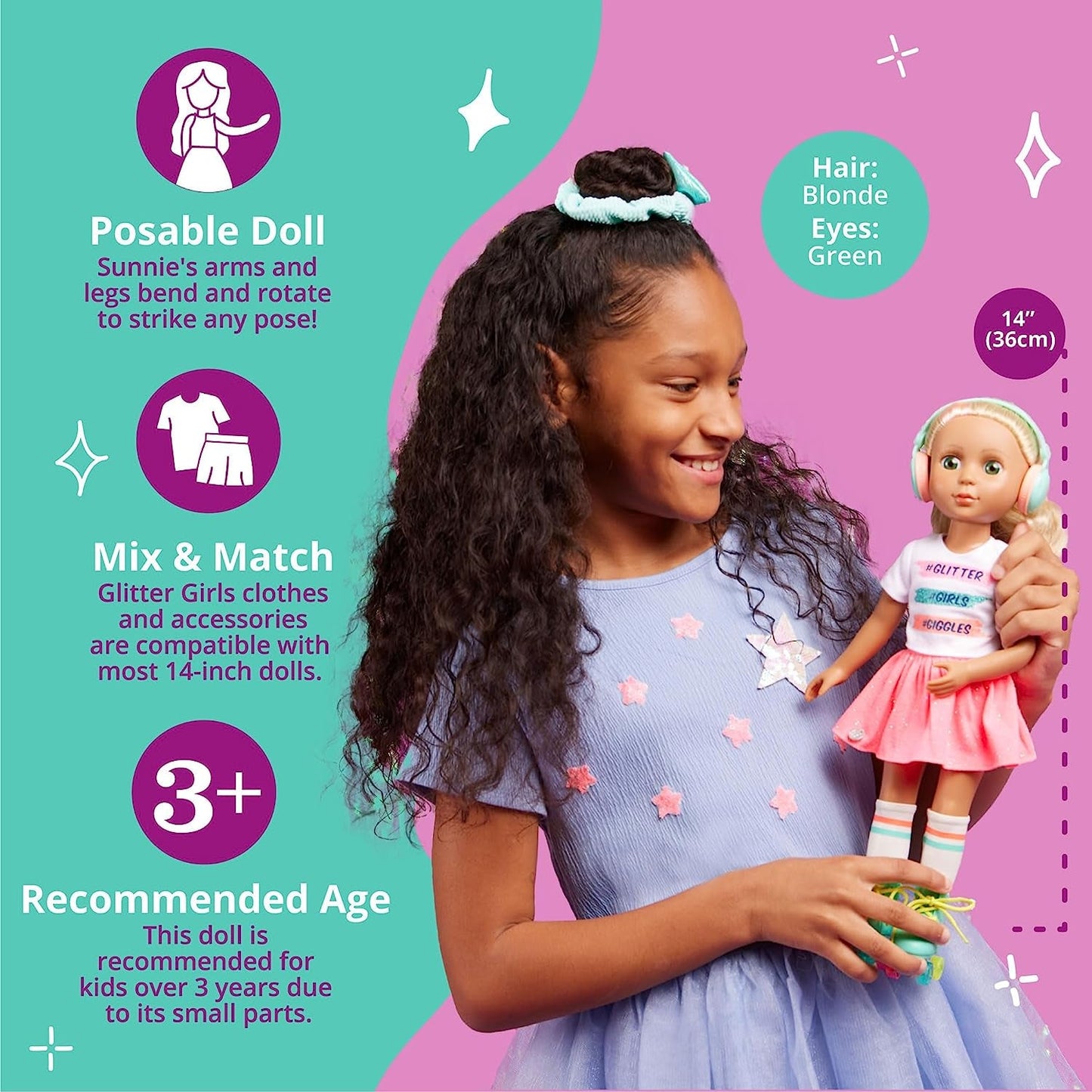 Glitter Girls - Muñecas Sunnie - Muñeca Articulada Sunnie 36cm - Pelo Rubio y Ojos Verdes - Juguete para 3 años en adelante