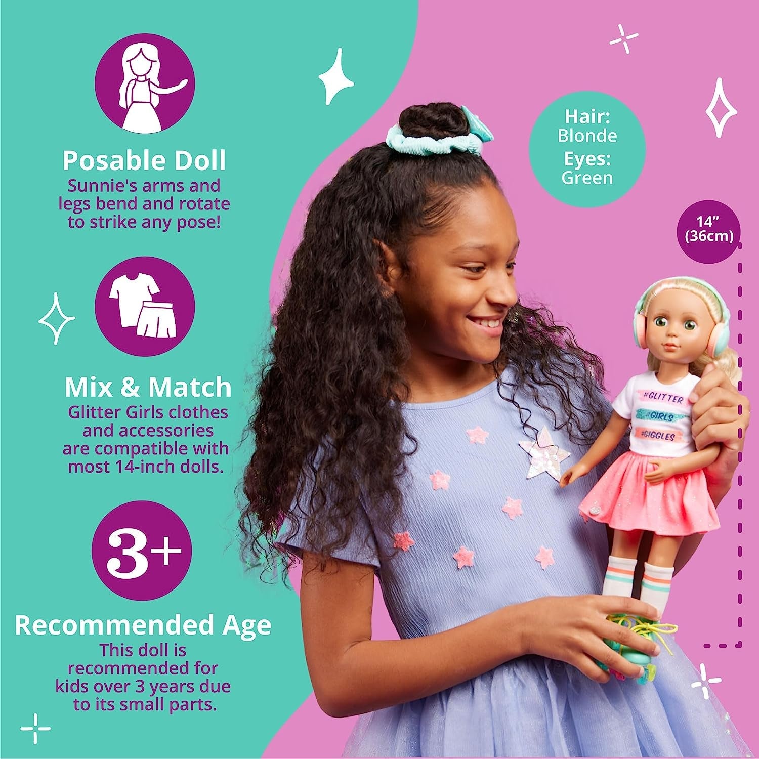 Glitter Girls - Muñecas Sunnie - Muñeca Articulada Sunnie 36cm - Pelo Rubio y Ojos Verdes - Juguete para 3 años en adelante