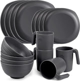 Juego de vajilla de polipropileno | Juego de vajilla ligera e indestructible de 16 piezas para niños y adultos, 4 platos, 4 platos de postre, 4 tazones, 4 tazas, juego combinado para 4