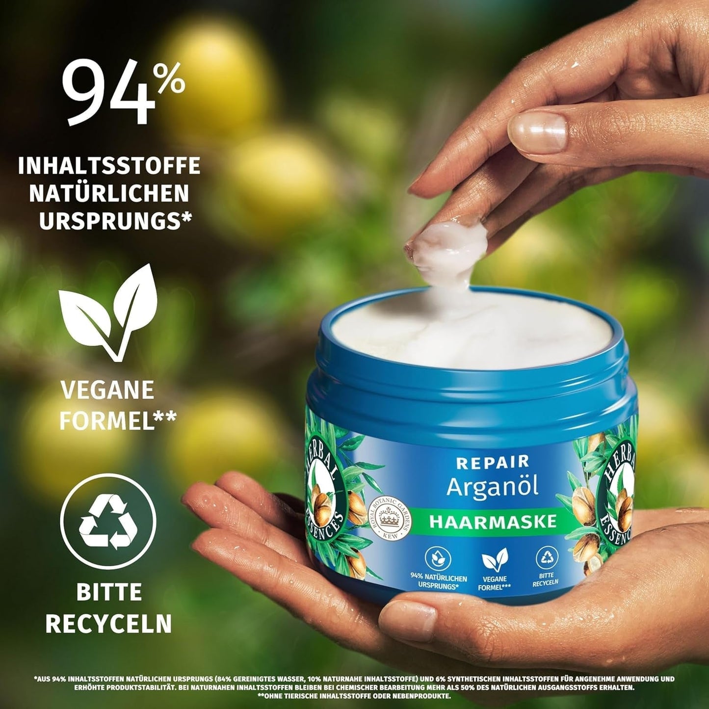 Herbal Essences Mascarilla reparadora capilar con aceite de argán 300ml. Desde cabello dañado hasta cabello más suave y brillante. Cuidados intensivos. Con ingredientes de origen natural. Mascarilla capilar vegana Naty Shop