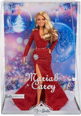 Barbie Mariah Carey - Muñeca coleccionable con vestido rojo brillante, volantes, abertura, rizos encantadores, accesorios plateados, tacones altos rojos, tradición navideña, decoración, HJX17