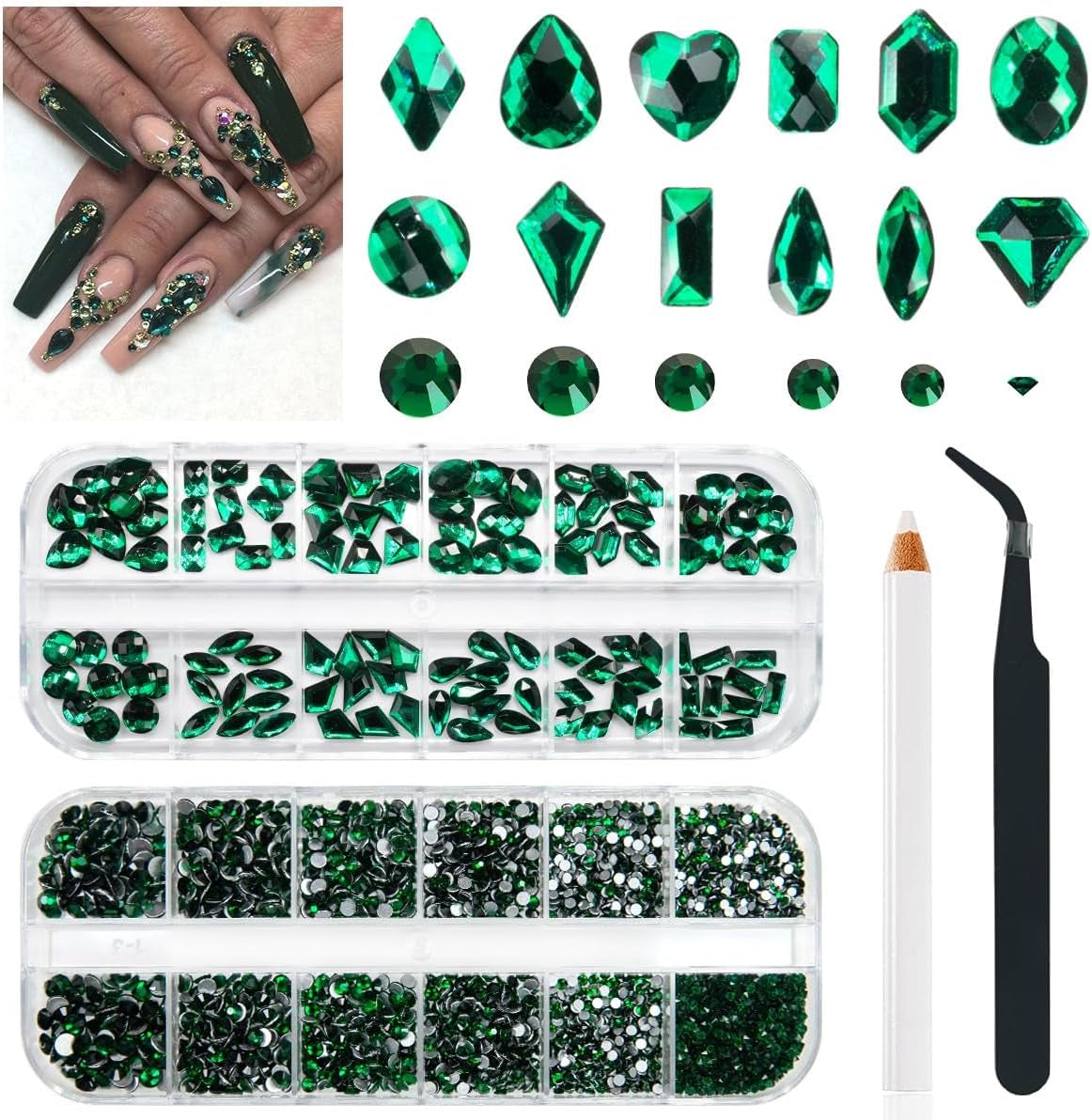 2630 piedras brillantes de cristal AB para uñas, 120 12 tipos de piedras brillantes grandes + 2510 6 tamaños de piedras redondas de cristal K9 para uñas, diamantes de imitación, diseños de uñas, dijes de uñas para arte facial
