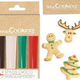 Scrapcooking - Juego de 4 Lápices de Colores Chocolate Navideño - Marrón, Blanco, Verde y Rojo - Colorante Comestible - Colorante Alimentario para Escribir - Escribir y Dibujar sobre Postres, Tartas y Galletas - 7060