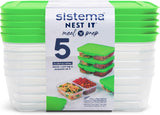 Contenedores de almacenamiento de alimentos con sistema Nest IT Cajas de preparación de comidas | Contenedores herméticos de almacenamiento de 1,9 litros con TRES compartimentos y tapas | Sin BPA | Verde | 5 Piezas Cajas Para Conservar Alimentos Naty Shop 5 X 870 Ml