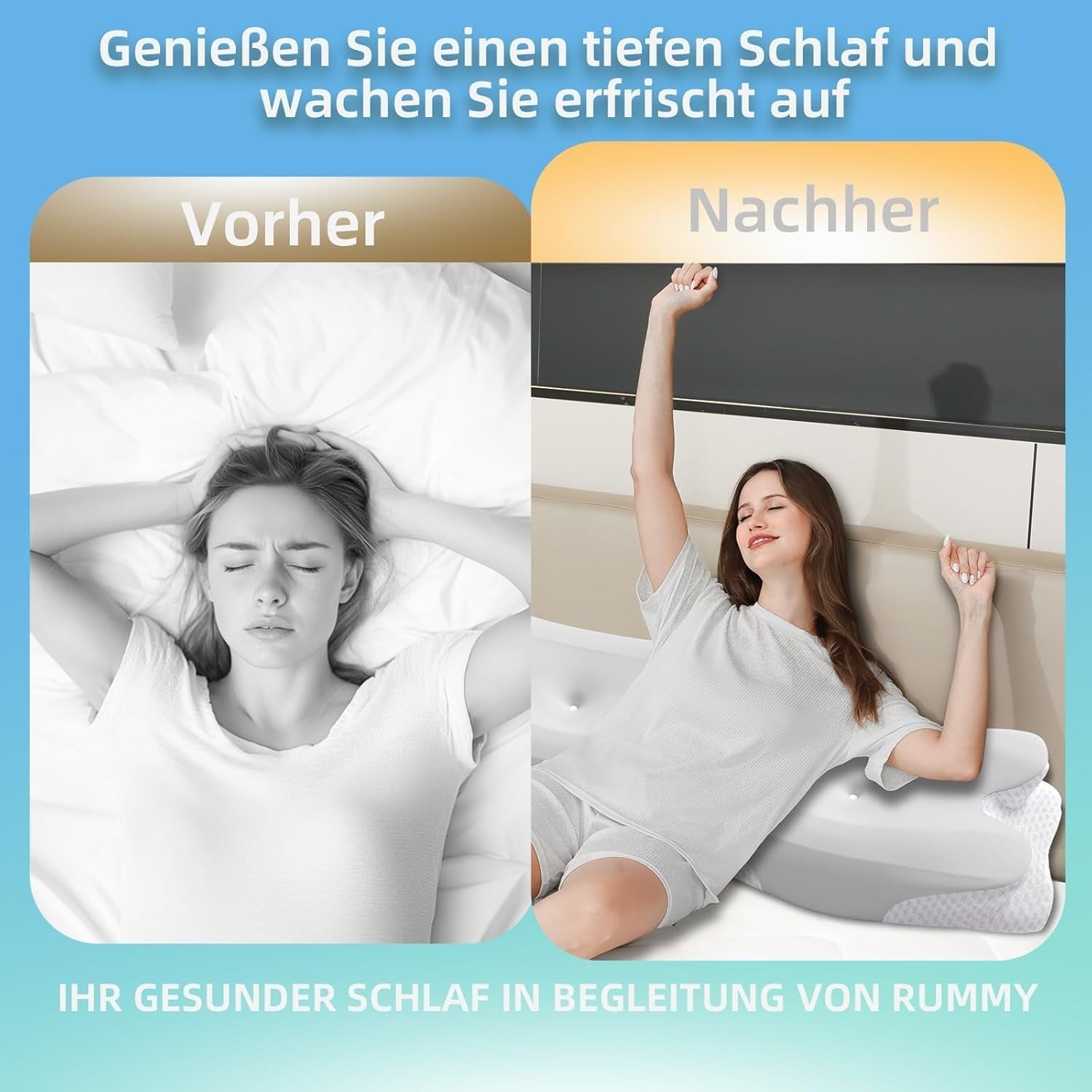 RUMMY Almohada Ergonómica de Espuma Viscoelástica con Funda Lavable Extraíble para Dormir de Lado y Boca Abajo (Gris) Almohadas Ortopédicas Cervicales Naty Shop