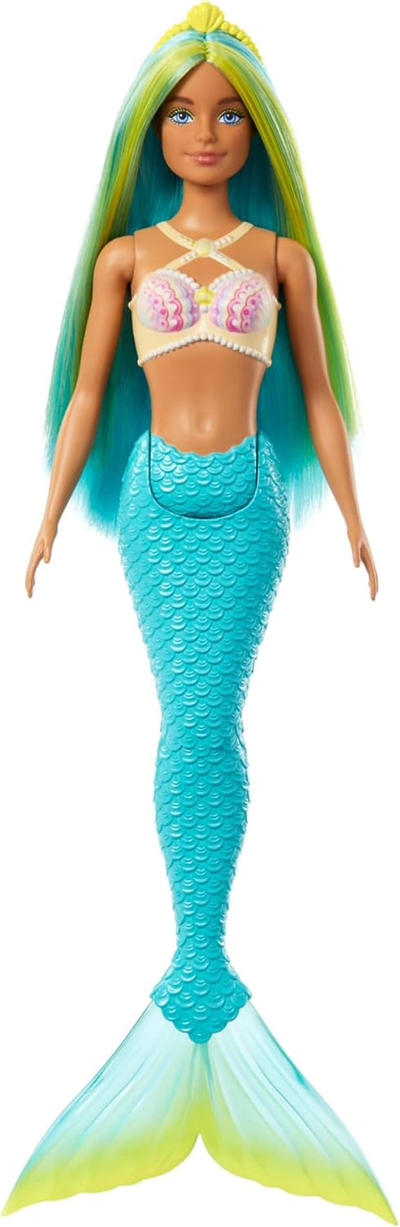 Muñeca Barbie Sirena con Pelo Fantasía Rosa y Lila con Diadema, Top de Concha y Aleta Cola Azul Lavanda, HRR06 Naty Shop Muñecas Sirena con Aleta Turquesa