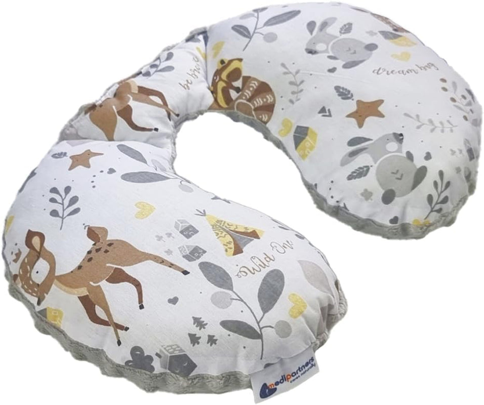 Medi Partners Almohada para el cuello para bebé Soporte para el cuello 100% algodón / Minky Almohada para el cuello para bebé para cochecito de coche Viajes Viajes Dormir Almohada para el cuello Snooze Roll (REH con Minky gris) Almohadas ortopédicas cervicales Naty Shop Deer con Minky gris