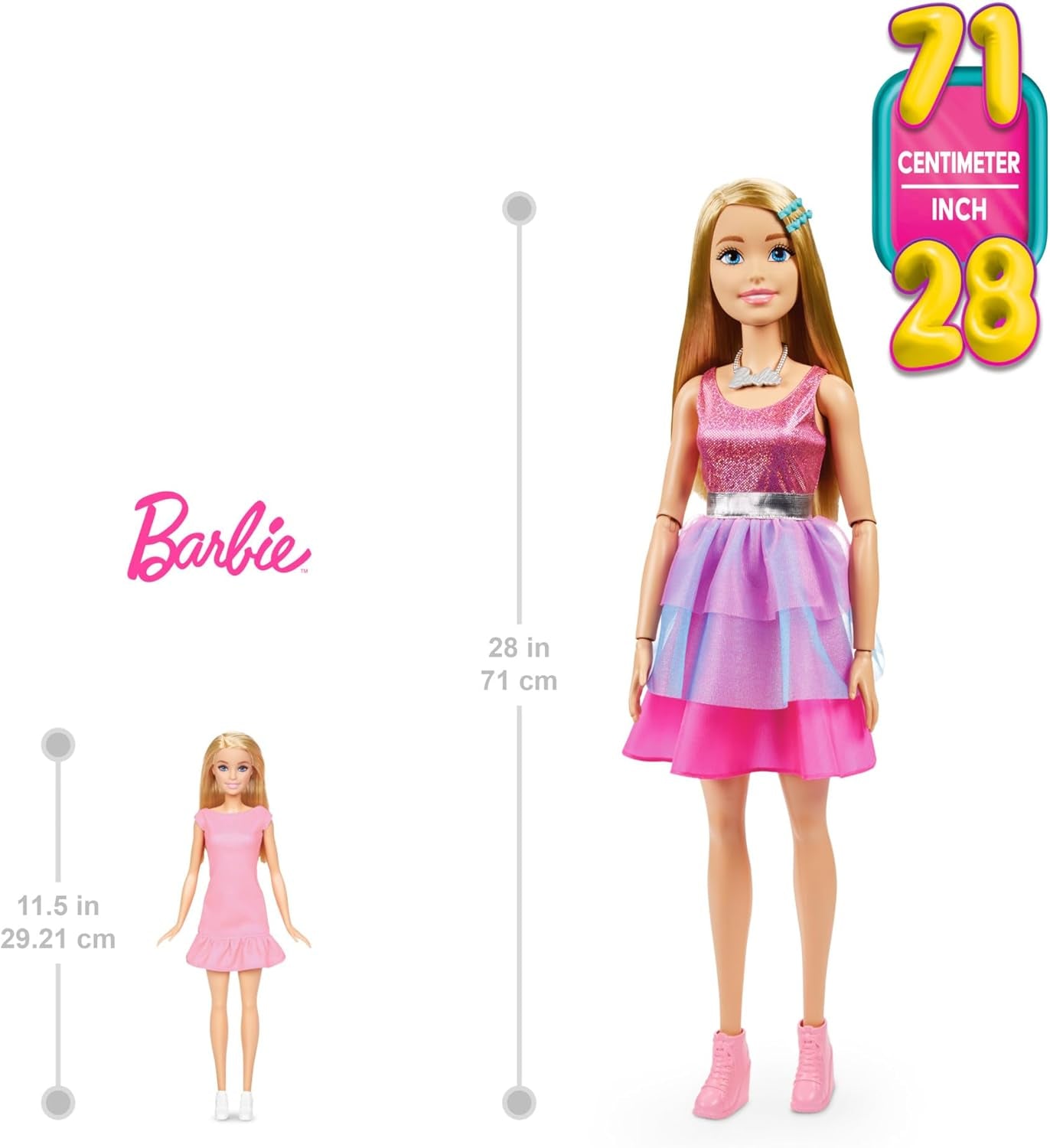 Muñeca Barbie Extra Grande (71 cm) - vestido rosa, pelo rubio con pasador y collar, regalo para niños a partir de 3 años, HJY02 Muñecas Naty Shop