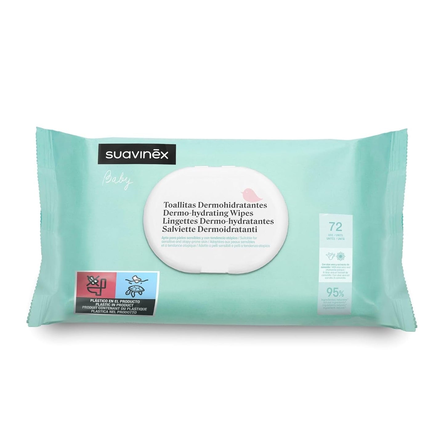Suavinex Toallitas Húmedas Bebé 60 Piezas Apto para Pieles Atópicas 96% Ingredientes Naturales