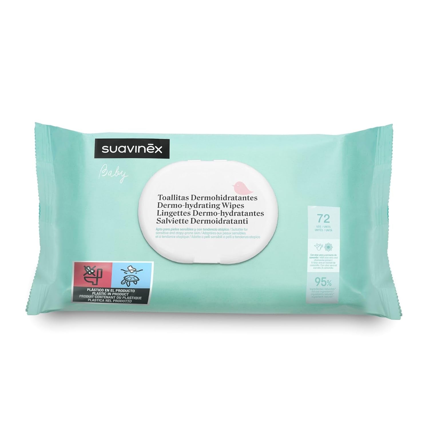 Suavinex Toallitas Húmedas Bebé 60 Piezas Apto para Pieles Atópicas 96% Ingredientes Naturales