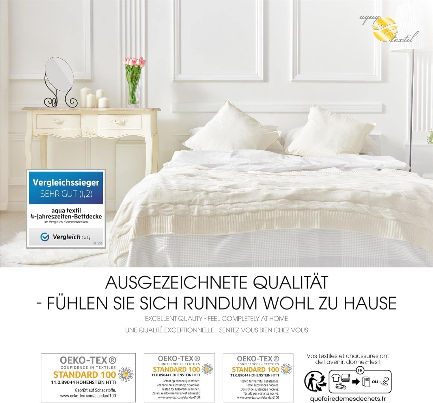 Aqua-Textil Edredón 4 Estaciones 135X200Cm Mantas anudadas Invierno 800G Verano 600G Climatización Oeko-Tex Edredones y edredones Naty Shop