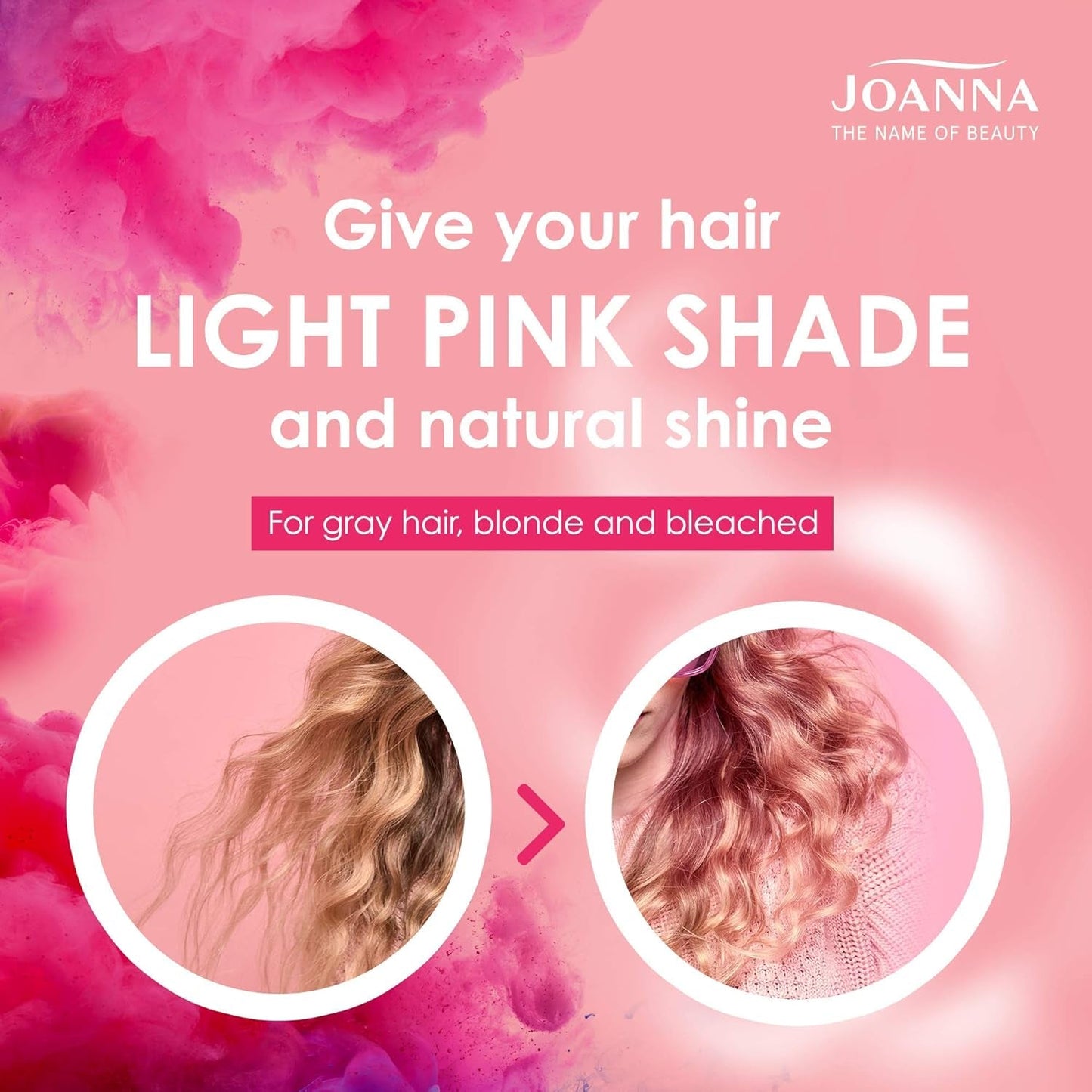 Joanna Ultra Color - Acondicionador de color rosa para cabellos rubios y claros - Rosa pastel - Brillo natural - Elimina el tinte amarillo del cabello rubio grisáceo - Efecto temporal - 150 ml Tinte para el cabello Naty Shop