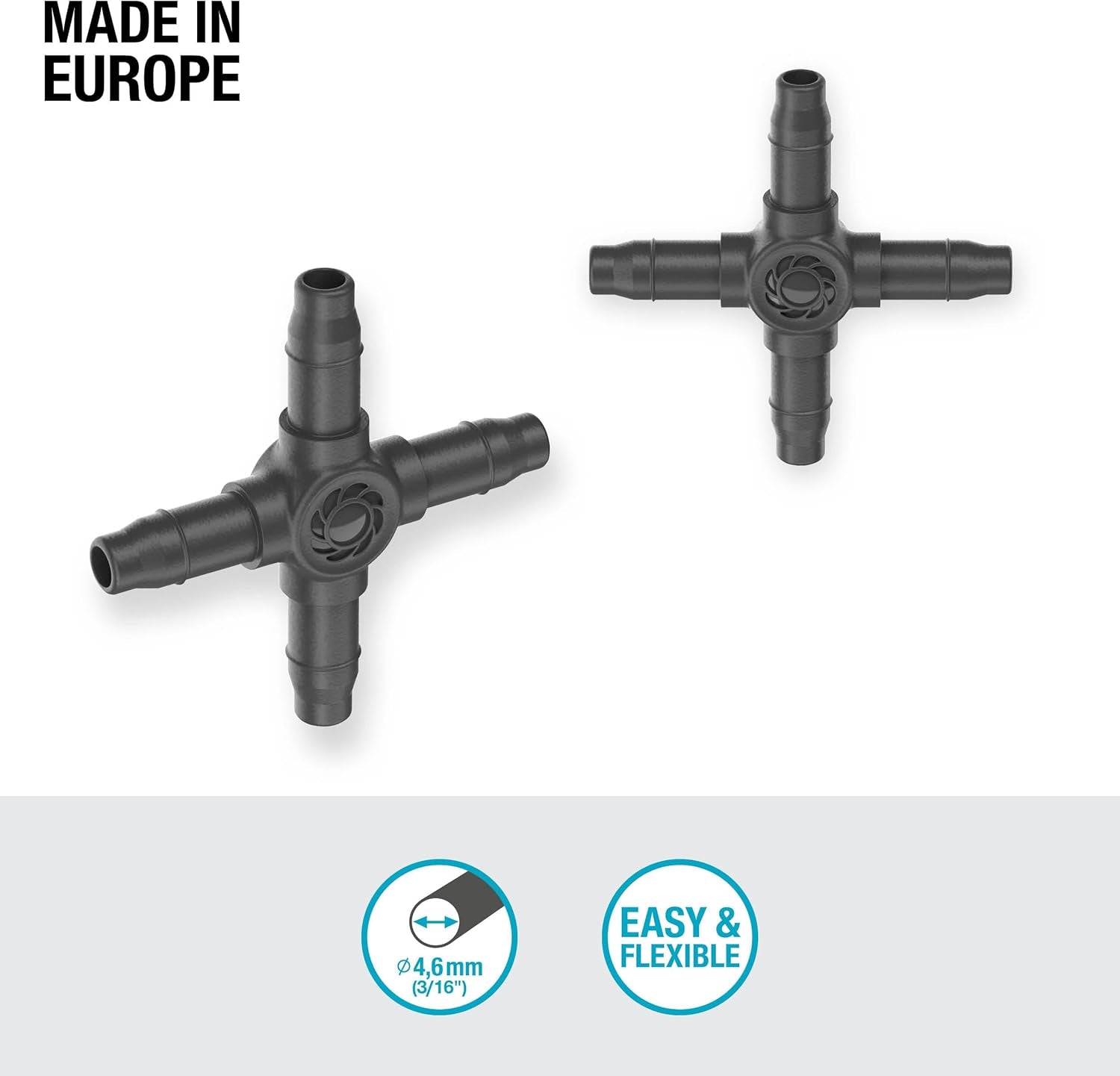 Gardena Micro-Drip-System - Conexión cruzada de 4,6 mm (3/16 pulgadas): Accesorio para distribución de derivaciones y líneas de goteo, instalación sin dobleces con tecnología de conexión Easy & Flexible (13214-20)
