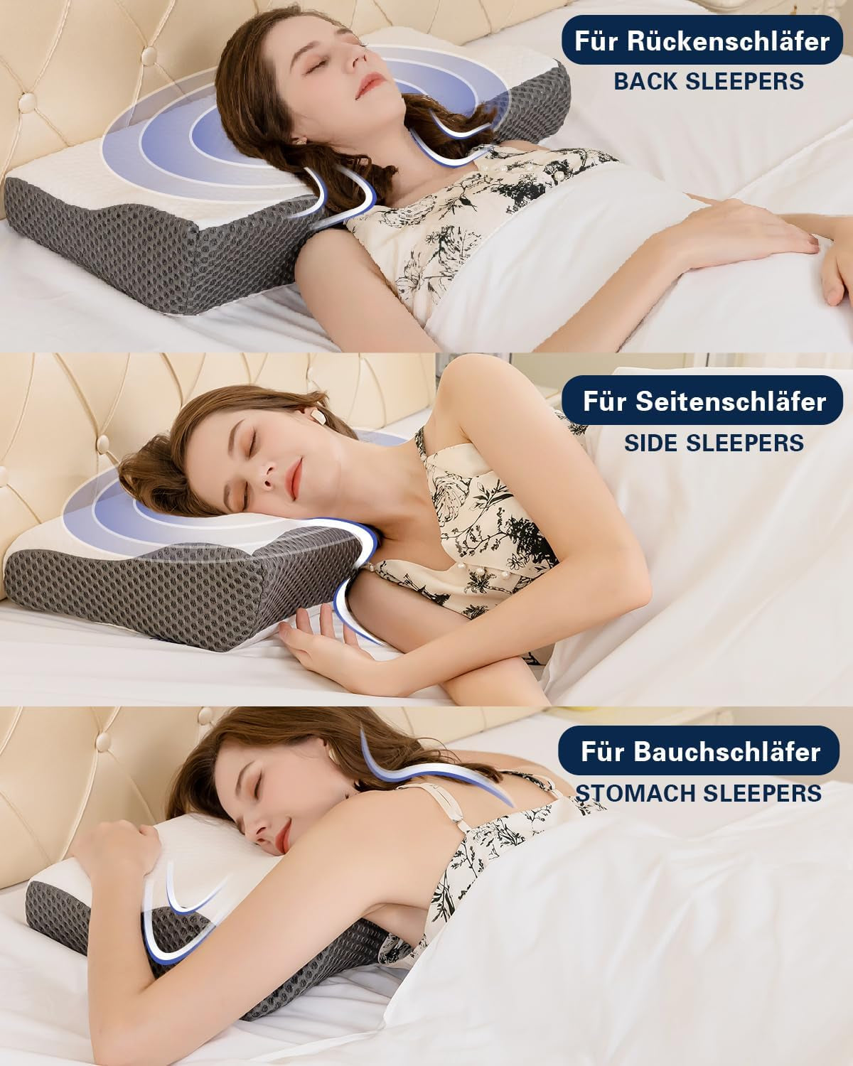 IDEA Almohada, Almohada Ortopédica Ergonómica para Dolor de Cuello, Almohada Viscoelástica para Dormir de Lado, Espalda y Abdominal, Almohada Antironquidos para Hombres Mujeres (62*34.5*12/8CM) Almohadas Ortopédicas Cervicales Naty Shop
