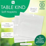 Table Kind 100 Servilletas Suaves Blancas a Granel, Servilletas de Alta Calidad para Fiesta, Catering y Uso Diario, FSC, Sostenibles y Reciclables, Fabricadas en la UE | 2 capas | 33cm