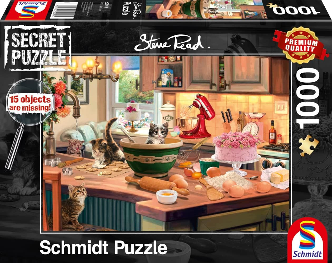 Schmidt Spiele 59919 Puzzle secreto, En la mesa de la cocina, 1.000 piezas, Colorido, Puzzle grande Naty Shop Título predeterminado