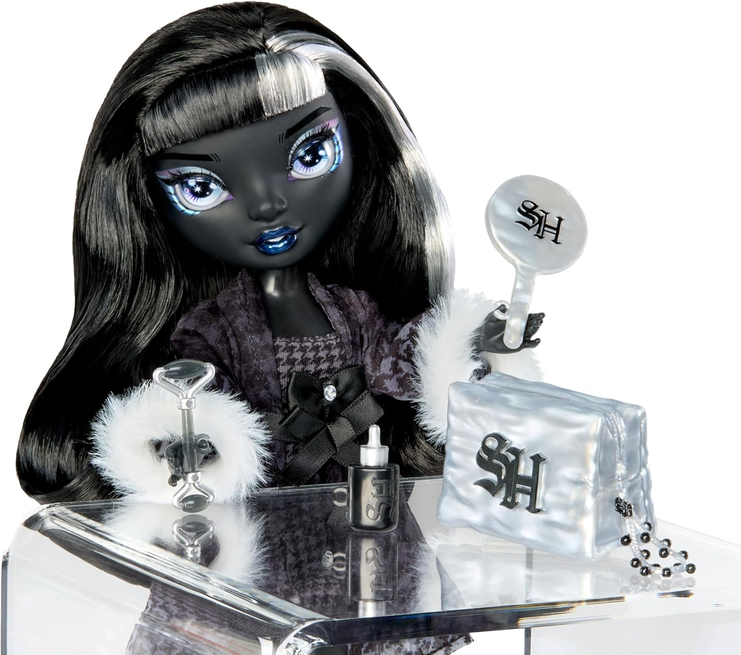 Rainbow High Shadow High Girl's Night - Shanelle Onyx - Muñeca de moda de 28 cm en tonos grises, pelo negro y conjunto con accesorios y peine - Para coleccionistas y niños a partir de 6 años