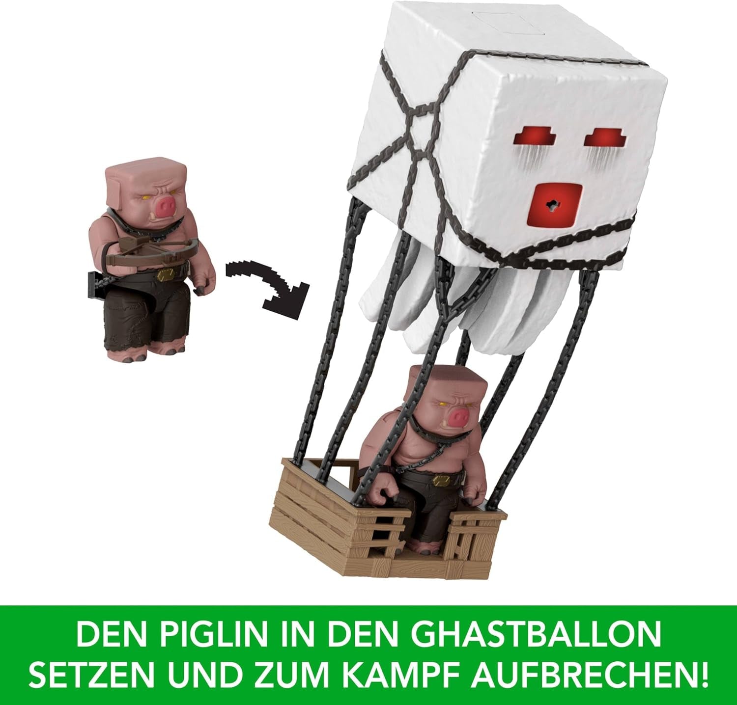 Mattel Minecraft Set De Figuras De Acción, Ghast Con Ataque De Fuego, Luces, Ruido, Arrancador Y Proyectil, Guerrero Piglin, Inspirado En La Película, JFB69 Figuras De Acción Naty Shop