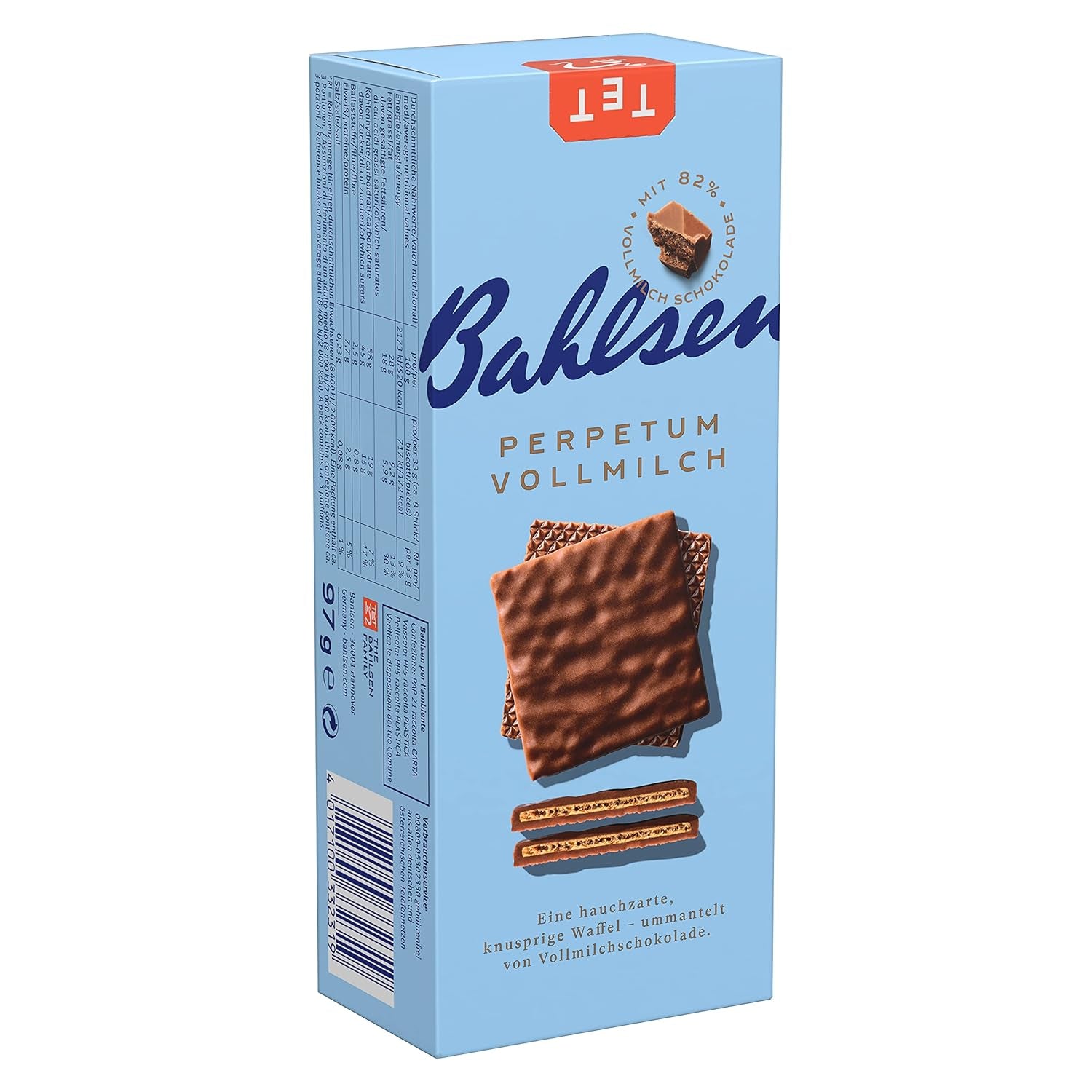 Oblea de chocolate con leche Bahlsen Perpetuum (1 x 97 g) (paquete de 10)