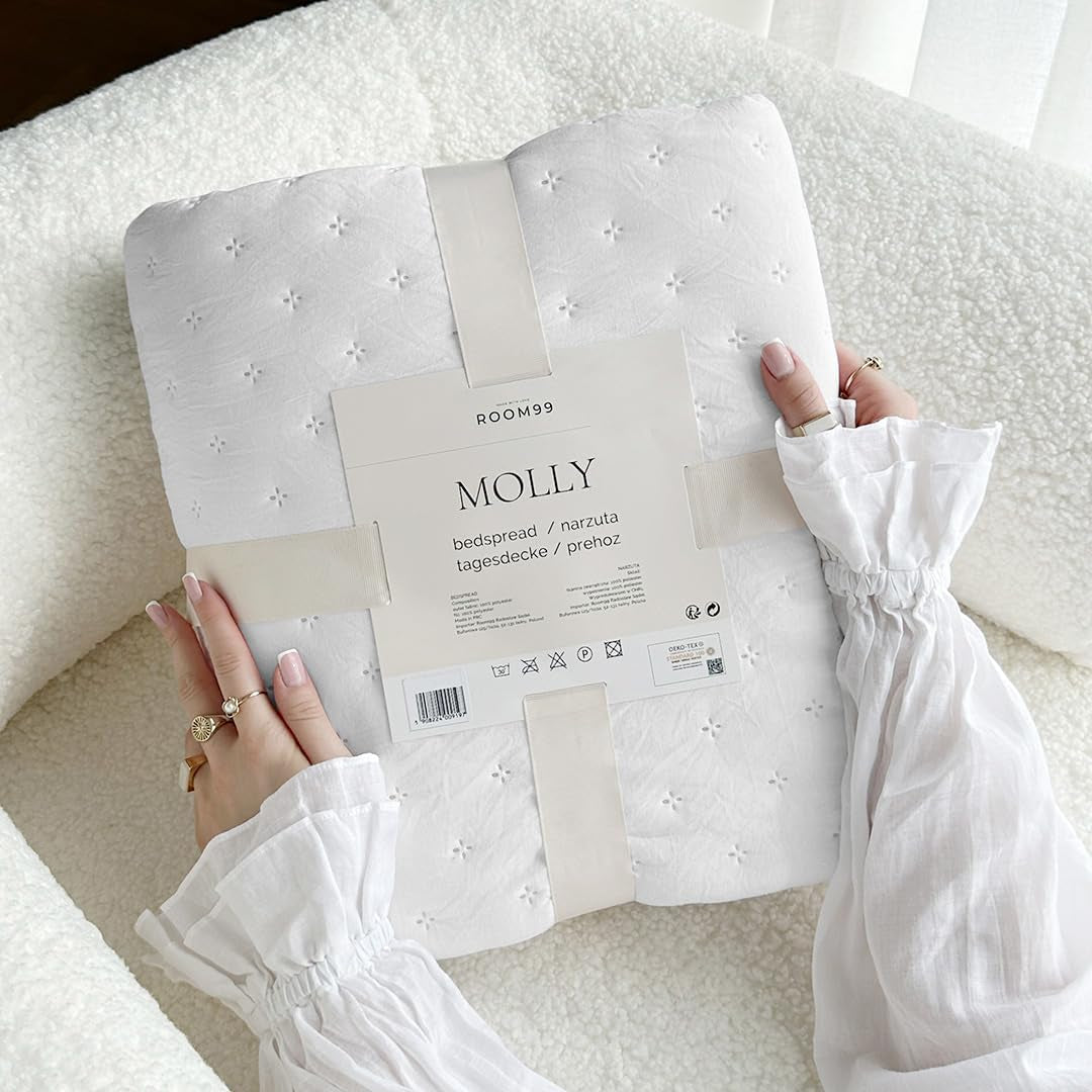 ROOM99 Colcha Molly Elegante en Blanco 240 X 260 Cm Colcha Versátil como Colcha o Manta de Sofá para Cama y Sofá Estilo Manta Ideal como Colcha Camas y Mantas Beuche den ROOM99-Store