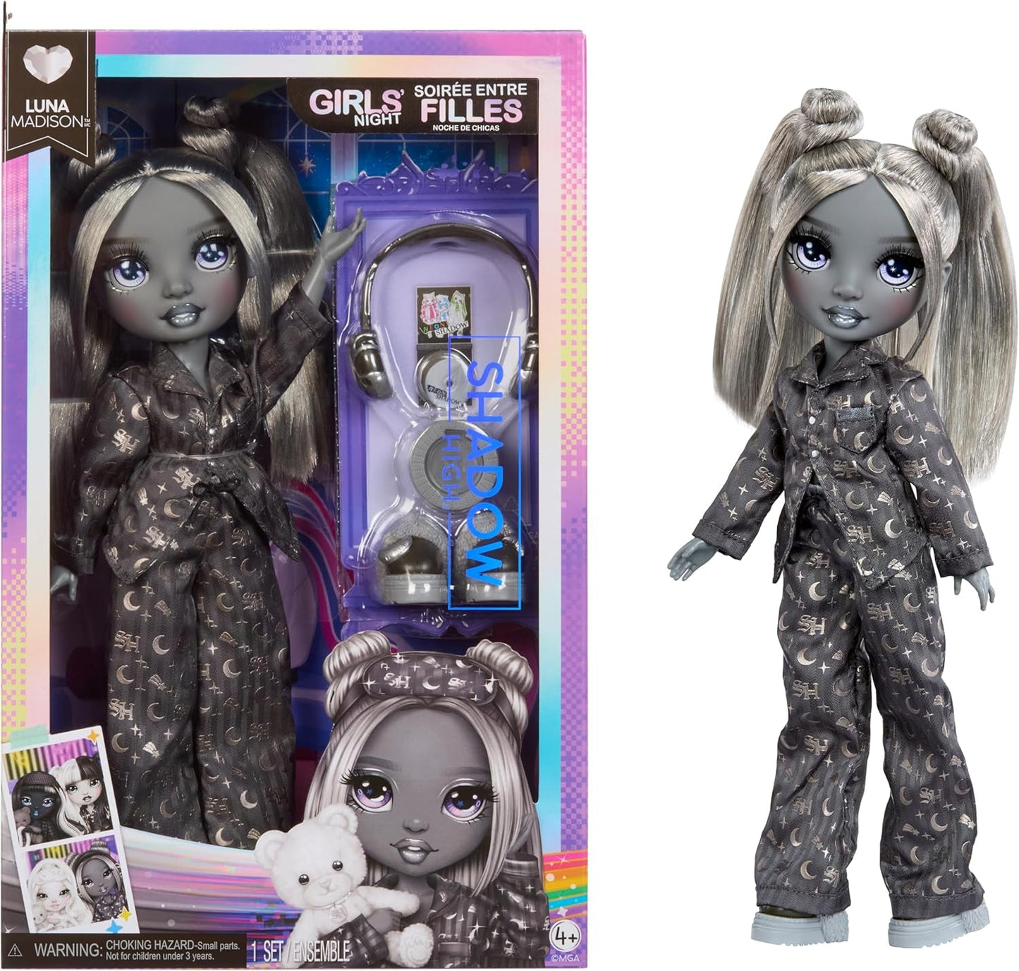 Rainbow High Shadow High Girl's Night - Luna Madison - 28 cm Modepuppe in Grautönen, Graues Haar & Outfit mit Accessoires und Kamm - Für Sammler und Kinder ab 6 Jahren