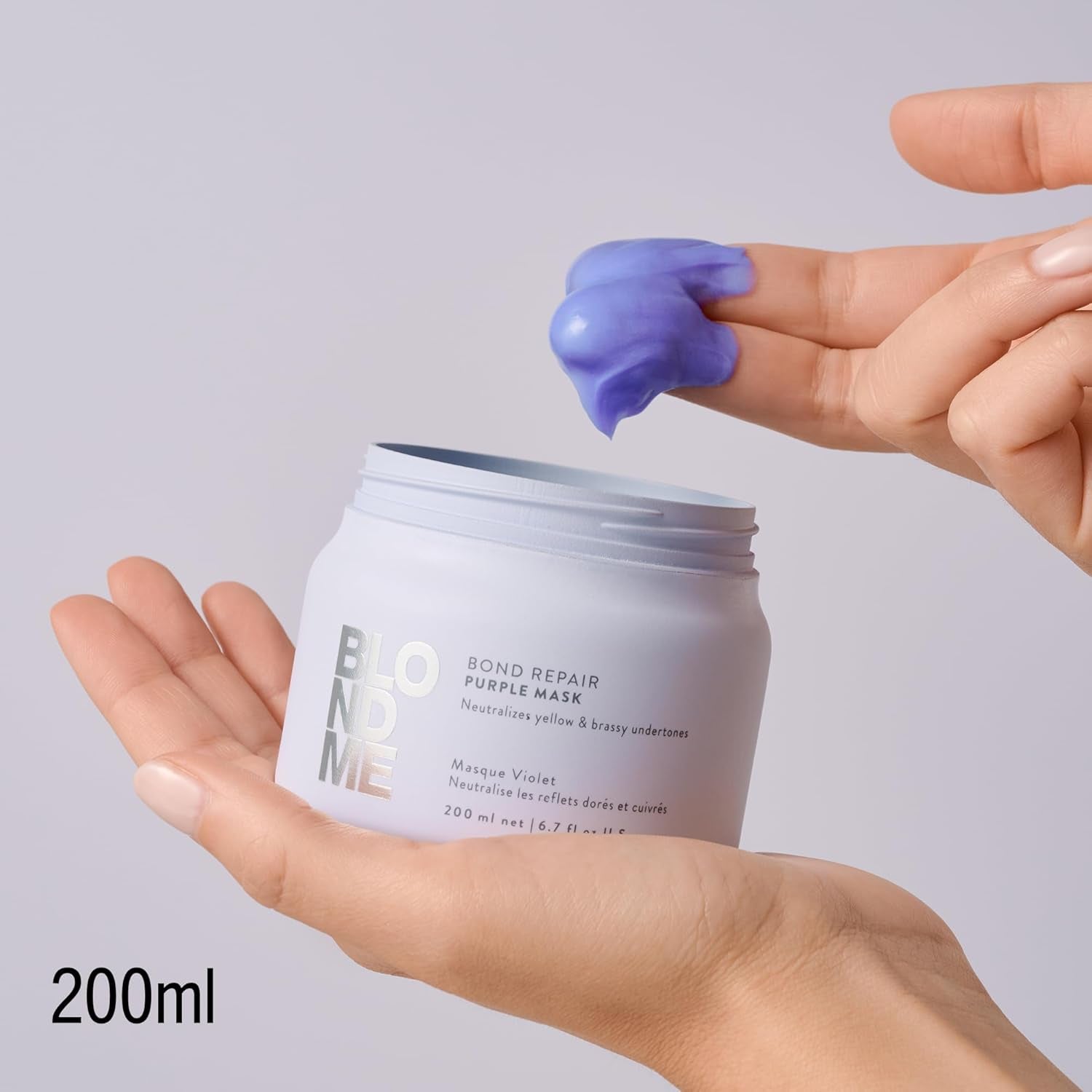 Schwarzkopf Professional BLONDME Bond Repair Purple Mask Mascarilla para cabello frío Neutraliza los tonos amarillos para cabellos teñidos, decolorados y claros Acondicionador profundo y fortalecedor 200 ml Mascarilla capilar Naty Shop