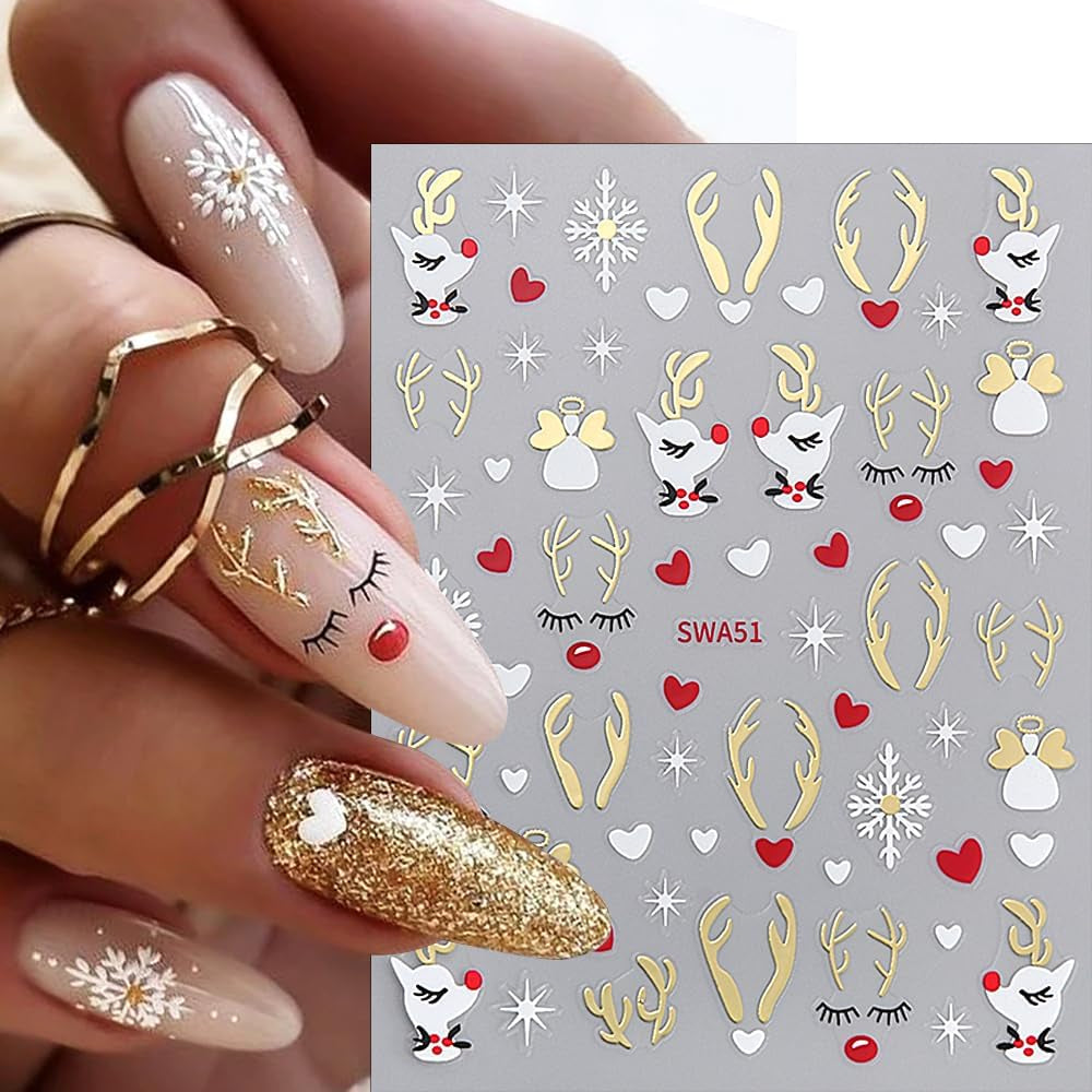 Calcomanías Para Uñas De Copo De Nieve De Dibujos Animados, Calcomanías Para Uñas De Navidad, Autoadhesivo, Diseños De Uñas De Navidad, Arte De Uñas, Ciervos, Copos De Nieve, Calcomanías Para Uñas De Navidad, Accesorios Para Uñas De Invierno