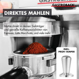 Cafetera espresso GASTROBACK con molinillo que incluye jarra de leche, prensador y portafiltro de acero inoxidable - Cafetera espresso Barista con espumador de leche - Cafetera espresso con 30 niveles de molienda
